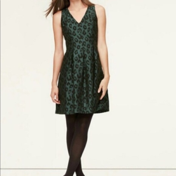 LOFT Dresses & Skirts - LOFT Fit & Flare Mini Green & Black Leopard Print Dress - Size 10